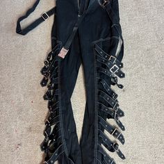 Nwt I Am Gia Black High Waisted Chain Buckle Pants. Super Unique Statement Piece. Best Fit For A Size Small And Brand New, Never Worn Fitted Punk Bottoms With Belt, Black Punk Bottoms With Belt, Punk Black Bottoms With Belt, Trendy Black Pants With Belt, Punk Bottoms With Belt For Alternative Fashion, Edgy Bottoms With Belt For Party, Black High Waist Pants With Belt, Edgy Party Bottoms With Belt, Gothic Black Bottoms With Belt