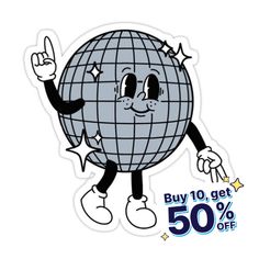 a sticker with the words buy 10 get 50 % off on it and an image of