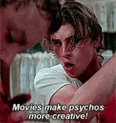 the young man is pointing his finger at another person's face and saying, movies make psychics more creative