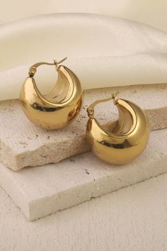 jacy 18k gold plated stainless steel waterproof tarnish resistant chunky gold hoop earring Hoop Earrings Aesthetic, Chunky Gold Jewelry, Gold Round Earrings, Water Drop Earrings, Chunky Hoop Earrings, Chunky Earrings, Chunky Jewelry, Steel Earrings, Earring Sale