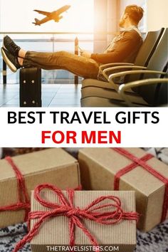 the best travel gifts for men are wrapped in brown paper and tied with red twine