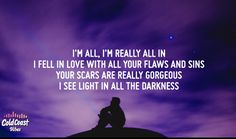 a person sitting on top of a hill under a purple sky with the words, i'm all i'm really all in