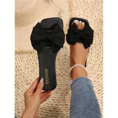 -Item Id 34590237 -Details: Bow -Style: Fashionable -Color: Black -Pattern Type: Plain -Toe: Open Toe -Size Fit: True To Size -Upper Material: Fabric -Lining Material: Pu Leather -Insole Material: Pu Leather -Outsole Material: Tpr **Open To Offers!!!** **Bundle To Save More** **30% Off Bundles Of 2 Or More Items!!** ***Orders Go Out Within 5-10 Business Days!! Thank You For Your Patience!! Multiple Sizes And Colors Available In Most Styles Don't See Your Size Or Color Listed, Just Ask. Black Flat Heel Sandals With Bow, Black Sandals With Bow And Flat Heel, Black Bow Sandals For Summer, Black Sandals With Bow, Chic Black Sandals With Bow, Boutique Shoes, Flat Slippers, Bow Style, Flat Slipper