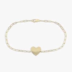 Shown in 14K Yellow Gold|Petite paperclip chain bracelet with engravable heart in 14 carat yellow gold by MiaDonna Gold Shop, Loose Stones, Diamonds And Gold, Green Diamond, Recycled Metal, Jewelry Packaging, Heart Bracelet, Box Chain, Paper Clip