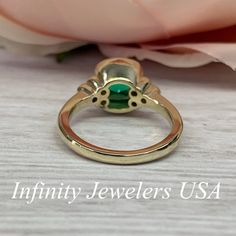 "The ring pictured is lab created emerald and moissanite #6902 Rose Gold is available upon request as a custom order and is a final sale (non refunable, non returnable, non exchangeable). Emerald is the Birthstone for May -Approximate total carat weight: 2.52ctw. diamond equivalent -Center Stone Size: approx. 2.40ct. diamond equivalent -Gem Type: Lab created emerald -Center Stone Shape: cushion cut 8x8mm -Center Stone Color: green, nicest color in emeralds -Center Stone Clarity: VS2 or better -M May Birthstone Rings, Green Emerald Ring, Bezel Set Ring, Ring Bezel, Lab Created Emerald, Ring Moissanite, May Birthstone, Set Ring, Ring Pictures