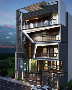 an architectural rendering of a modern apartment building