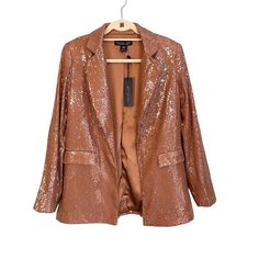 Rachel Zoe Women's Brown Collared Sequins Embellished Blazer Jacket Size Xs Nwt Brand: Rachel Zoe Size: Xs Color: Brown / Orange Tint Material: 100% Polyester Lining: 97% Polyester, 3% Spandex Condition: Nwt In Excellent Condition Features: Collared Structured Shoulders Long Classic Sleeve Open Front 2 Flap Pockets Sequins Embellishment Satin Inside Texture Fully Lined Dry Clean Made In China Flat Lay Measurements Pit To Pit: 19" Length: 28" Find Me On Instagram Frugalfashionista_ For Tips Bundl Coat Suit Women, Sparkle Blazer, Embellished Blazer, Animal Print Blazer, Leopard Print Blazer, Purple Leopard Print, Black White Blazer, Coat Suit, Checkered Jacket