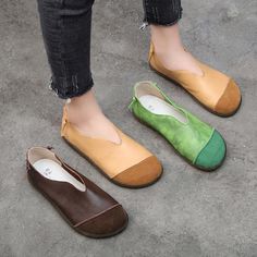 Gender: Women Upper Material: Leather Toe Type: Around Toe Heel Type: Flat Heel Heel Height: Flat Theme: Spring/Fall,Summer Close Style:Slip on  Occasion: Daily,Casual,Holiday Style: Casual Color: Coffee.Yellow,Green Size  length   cm   inch  34  21.00   8.27"  35  22.50   8.86''  36  23.00   9.06''  37  23.50   9.25'' Brown Leather Shoes For Spring, Spring Leather Shoes With Flat Sole, Comfortable Leather Shoes For Spring, Summer Brown Leather Slip-on Shoes, Green Casual Leather Shoes For Spring, Casual Green Leather Shoes For Spring, Green Slip-on Leather Shoes For Summer, Brown Slip-on Flats For Summer, Green Leather Slip-on Shoes For Summer