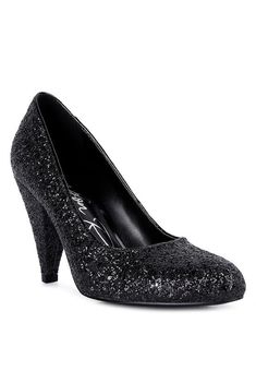 Sugar Plum Glitter Heel Pumps in Black Heels Glitter, Party Sandals, Heeled Pumps, Evening Outfit, Mid Heels Pumps, Glitter Heels, Black Pumps Heels, Glitter Shoes, Platform Heels Chunky