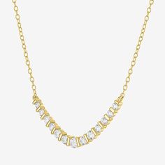 Elevate your jewelry collection with this stunning Women's Lab-Created White Sapphire Chevron Necklace, beautifully set in 14K Gold Over Silver. The elegant chevron design sparkles with 13 round lab-created sapphires, adding a chic touch to any outfit. This 18-inch necklace features a secure spring ring clasp and a polished cable chain, making it both stylish and comfortable to wear. Perfectly packaged in a gift box, it's an ideal choice for treating yourself or gifting to someone special. With… Chevron Necklace, Chevron Design, White Sapphire, Cable Chain, Spring Rings, Sapphire, Jewelry Collection, Sparkle, Pendant Necklace