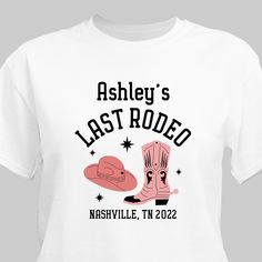 Personalized Last Rodeo Hat & Boots Bachelorette T-shirt - Beaucoup Wedding Favors, Gifts, Supplies & More Bachelorette T Shirts, Last Rodeo Bachelorette, Rodeo Hat, Bachelorette T Shirt, Wedding Tshirts, Country Bachelorette, Rodeo Bachelorette, Last Rodeo, Bachelorette Tshirts