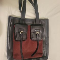 Versatile Leather Attractive Bag With Outside And Inside Storage Pockets. 15" Top To Bottom. 14" Wide 3" Across Bottom. Comes With Storage Bag Black Leather Briefcase With Double Handle, Daily Use Leather Satchel Shoulder Bag, Leather-backed Satchel For Daily Use, Red Leather Laptop Bag For Everyday Use, Black Leather Lined Tote Bag, Everyday Use Leather Satchel Shoulder Bag, Red Leather Handles Shoulder Bag For Business, Red Leather Handle Shoulder Bag For Business, Red Leather-handled Shoulder Bag For Business