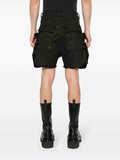 Rick Owens Stefan Cargo Shorts - Farfetch Streetwear Cotton Shorts With Belt Loops, Urban Streetwear Shorts With Belt Loops, Urban Shorts With Belt Loops For Streetwear, Streetwear Shorts With Belt Loops, Utility Knee-length Cargo Shorts, Washed Black Cotton Cargo Pants With Belt Loops, Edgy Cotton Cargo Pants With Side Pockets, Short Cargo Pants With Patch Pockets For Streetwear, Edgy Black Shorts With Belt Loops