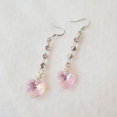 Long Pink Heart Wire Wrapped Dangly Earrings Pink Dangly Earrings, Cute Pink Earrings, Dangly Beaded Earrings, Dangly Earrings Aesthetic, Valentine Jewelry Ideas, Beaded Earrings Patterns Free, Cupid Costume, Pink Heart Jewelry, Earrings Handmade Beaded