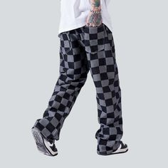 Introducing the 2023 Spring-Summer Collection ââ‚?a perfect blend of y2k style with a vogue twist! Our checked loose jeans for men will be your go-to statement piece this season. With its high-waist. zipper & button closure. these jeans are crafted with premium quality denim. exuding a cool. edgy. and unfiltered essence.Distinctive Features: Y2K Style: Featuring a timeless. retro-inspired design. these jeans offer a unique blend of classic and vogue elements. Painted Pattern: Detailed. all-over Y2k Cotton Cargo Pants, Trendy Cotton Cargo Pants, Y2k Straight Cotton Pants, Y2k Cotton Straight Pants, Y2k Style Cotton Straight Pants, Trendy Streetwear Pants With Five Pockets, Trendy Five-pocket Pants For Streetwear, Trendy Pants With Five Pockets For Streetwear, Hip Hop Style Cotton Bottoms For Spring