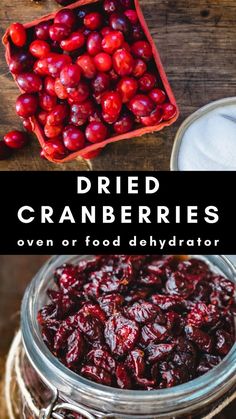 Fresh cranberries being turned into dried cranberries in a jar. How To Dry Cranberries, Dry Cranberries, Make Shelf, Dehydrator Recipes Fruit, Cranberry Uses, Dried Cranberries Recipes, Dehydrating Food Storage, Food Dehydration, Simple Family Meals