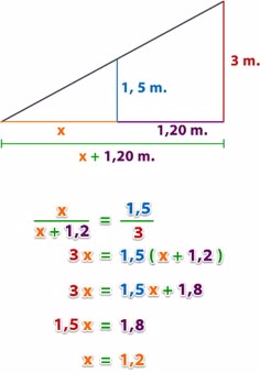 an image of a right triangle with the area and perimeter divided into equal parts, labeled in red