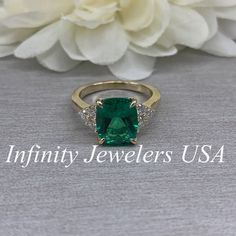 Ladies Emerald Ring, Elongated Cushion Cut Emerald Ring, Moissanite Ring, Engagement Ring, May Birthstone, 14k Gold Ring, #6650 #ElongatedCushion #BirthdayGift #CushionCut #MayBirthstone #EngagementGift #EmeraldCushionRing #EmeraldRing #BirthstoneRing #LadiesRing #TravelRing Wedding Ring Emerald, Emerald Anniversary, Elongated Cushion Cut, May Birthstone Rings, Emerald Wedding Rings, Elongated Cushion, Emerald Wedding, Cushion Ring, Ring Emerald