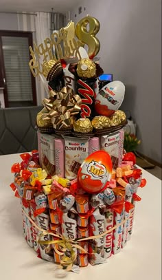 a birthday cake made out of candy and candies