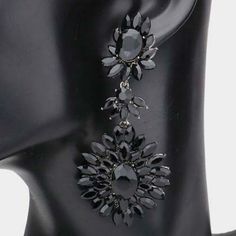 Floral Marquise Jet Black Stone Cluster Dangle Evening EarringsItem: EarringsVendor: O GlobalColor : Jet BlackSize : 1.2" X 3.25" (inches)Fastening: Post BackMetal: Alloy, Lead & Nickle FreeMaterial: Crystal, Rhinestones Theme: Evening, Prom, Pageant, Bridal Mask Rabbit, Evening Earrings, At Home Face Mask, Black Stone, Jet Black, Face Mask, Sparkle, Prom, Crystals