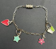 Vintage Child Charm Bracelet Heart, Butterfly, Flower and Heart Charms 6" XXS Kids Bracelets, Heart Bracelet, Vintage Children, Heart Charm, Charm Bracelet