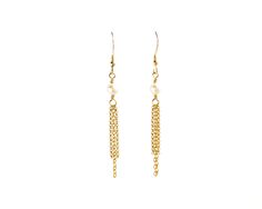 If you like the combination of yellow gold and white pearls, then these earrings are perfect for you! Simple and elegant, fun and flirty. Wear it dressed up or down. Super lightweight! MATERIALGold filled chainWhite Swarovski crystal pearlsGold filled ear wiresSIZE5mm crystal pearls1.75 inches length (excluding ear wires)WHAT IS GOLD FILLED?We used to have just 2 choices: pure gold or gold plated. The first was very expensive, and the second was…well…not very good.Our gold filled jewelry is desi Gold Pearl Earrings With Adjustable Chain, Pearl Fringe, Swarovski Pearls, White Crystal, Fringe Earrings, Pure Gold, Crystal Pearls, Gold Filled Jewelry, Gold Filled Chain