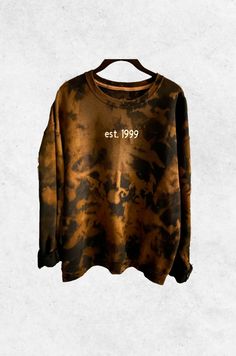 Whether you're from the 70s or a 90s chick, anywhere in between or beyond, what a way to represent with this super comfy heavy blend cotton pullover! This photo is a reverse tie dye on a black pullover; however, I can do other colors too by request. Color requests can be made in the personalization box along with the year you were born! Fall Acid Wash Grunge Sweatshirt, Oversized Bleached Sweatshirt For Fall, Vintage Acid Wash Sweatshirt For Fall, Vintage Soft-washed Sweatshirt For Fall, Casual Hand Dyed Sweatshirt, Casual Hand Dyed Sweatshirt For Fall, Vintage Oversized Brown Sweatshirt, Oversized Vintage Brown Sweatshirt, Tie-dye Tops For Fall Streetwear