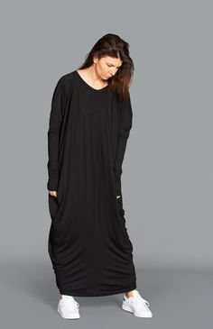 Black Maxi Dress, Loose Dress, Kaftan Dress, Abaya Dress, Long Sleeved Dress, Gothic Clothing, Casua Oversized Long Sleeve Black Abaya, Oversized Black Long Sleeve Abaya, Oversized Black Abaya, Black Lagenlook Long Sleeve Dress, Long Black Daywear Dress, Black Long Daywear Dresses, Long Lagenlook Dress For Daywear, Dress Abaya, Dress Kaftan