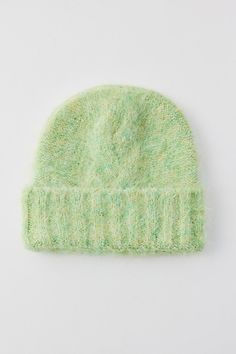 Cozy szn staple beanie hat in an ultra-soft brushed finish. Features Brushed cable knit beanie Fuzzy beanie hat Cozy cable knit Wide ribbed knit cuff Content + Care Polyester, acrylic Spot clean Imported | Brushed Cable Knit Beanie in Mint, Women's at Urban Outfitters Green Cozy Beanie One Size Fits Most, Winter Soft Knit Green Hat, Green Soft Knit Winter Hat, Winter Green Soft Knit Hat, Green Soft Knit Hat For Cold Weather, Cozy Green Beanie Hat, Cozy Warm Green Beanie, Warm Cozy Green Beanie, Casual Green Soft Knit Hats