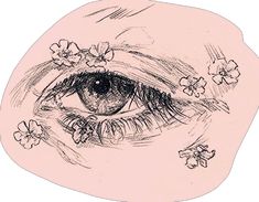 a drawing of an eye with flowers in it