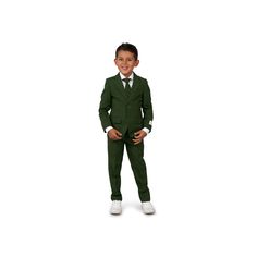 Everyone knows green is the way to go. Make sure that your little man is looking classy in this dark green suit. It's a versatile and timeless outfit that can be worn all year round, and helps your kid be a green mean, stylish machine. Everyone knows green is the way to go. Make sure that your little man is looking classy in this dark green suit. It's a versatile and timeless outfit that can be worn all year round, and helps your kid be a green mean, stylish machine. 3-piece set includes: jacket Classic Green Fall Suit, Green Tuxedo Set With Notch Lapel, Green Formal Sets For Fall, Dark Green Suit, Green Solid Color, Timeless Outfits, Green Suit, Way To Go, Suit Set