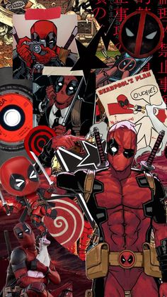 deadpool collage with comic characters