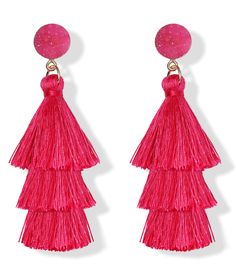 PRICES MAY VARY. Exquisite Tassel Earrings--This pair of 3 Tier layered tassel earrings is approximately 3.35 inches/8.5 cm long, made of 316L surgical steel, safe and hypoallergenic, lead and nickel free. The tassels are made of high quality cotton thread and reinforced, smooth and not easy to come loose. Colorful Statement Earrings--This lightweight dangle earrings are available in a variety of colors:red earrings,pink earrings,green earrings,blue earrings,black earrings…Which can be used on v Festive Tassel Drop Earrings, Tassel Chandelier Drop Earrings For Parties, Tasseled Chandelier Drop Earrings For Party, Red Drop Tassel Earrings For Summer, Red Tassel Drop Earrings For Summer, Summer Party Chandelier Earrings With Tassels, Red Tassel Earrings For Party, Pink Tassel Earrings For Party, Pink Tassel Earrings For Summer Party