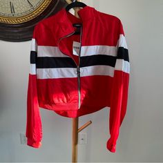 New With Tags Red White And Black Sports, Racing, Athletic Style Jacket Forever 21 Plus 3x Trendy Red Long Sleeve Track Jacket, Trendy Red Track Jacket For Fall, Sporty Long Sleeve Tops By Forever 21, Red Athleisure Outerwear For Fall, Forever 21 Sporty Long Sleeve Outerwear, Red Athleisure Outerwear For Spring, Red Spring Athleisure Outerwear, Sporty Spring Outerwear From Forever 21, Denim Sherpa Jacket