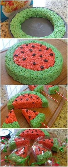 there is a cake made to look like a watermelon