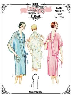 1925-1930 Vintage Sewing Pattern 1920s Negligee Kimono Robe 34-36 Inch Bust #2054- INSTANT DOWNLOAD 1920s Negligee, Robe Sewing Pattern, Paper Sewing, Sewing Lingerie, Womens Clothing Patterns, Techniques Couture, Paper Sewing Patterns, Sewing Book, Couture Vintage