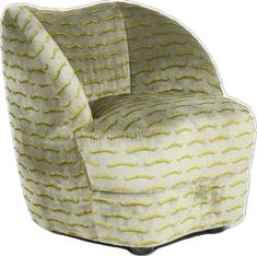 an upholstered chair with yellow and white stripes