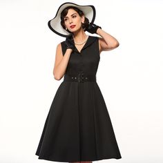 Length: Knee-LengthNeckline: V-NeckSilhouette: A-LineStyle: VintageMaterial: PolyesterWaistline: Natural Classic Fitted V-neck Sleeveless Dress, Classic V-neck Stretch Dresses, Classic Stretch V-neck Dresses, Classic V-neck Belted Dresses, Black Sleeveless Dress With Fitted Waist, Dramatic Eyeliner, Vintage Material, Vintage Purse, Polyester Dress