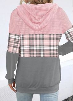 ROTITA Patchwork Plaid Light Pink Long Sleeve Hoodie | Rotita.com - USD $37.98 Pink Patchwork, Stylish Tops For Women, Spring Fashion Casual, Trendy Tops For Women, Trendy Fashion Tops, Pink Long Sleeve, Colorful Hoodies, Trendy Tops, Fashion Tops