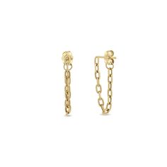 14k gold small hollow square oval link chain hoop earrings that connect to the earring back SPECIFICS • total chain link drop is approx. 19mm• chain is approx. 2mm wide• sold as pair or single• available in yellow gold only Yellow Gold Chain Earrings For Everyday, Everyday Yellow Gold Chain Earrings, Gold Plated Dangle Earrings With Cable Chain, Gold-plated Dangle Earrings With Cable Chain, 14k Gold Cable Chain Drop Earrings, 14k Gold Drop Earrings With Cable Chain, Classic Dangle Earrings With Cable Chain, 14k Gold Dangle Earrings With Chain, Fine Jewelry 14k Gold Cable Chain Earrings