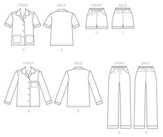 the sewing pattern for an unisex shirt and pants