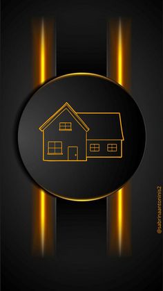 a black and yellow background with a house