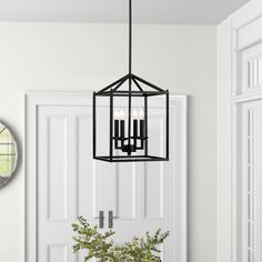 WELLFOR TC Pendant Light 4-Light Matte Black Modern/Contemporary Square Large Hanging Pendant Light Lowes.com Foyer Pendant Light Entryway, Entry Way Lighting, Hanging Porch Lights, Black Pendant Light Kitchen, Vanity Light Shade, Wide Pendant Light, Porch Kitchen, Foyer Pendant Lighting, Bar Bedroom