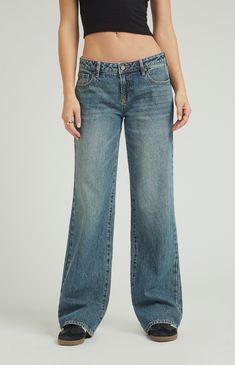 Indigo Low Rise Girlfriend Jeans Low Rise Jeans Women, Pacsun Low Rise Baggy Jeans, Low Waisted Wide Leg Jeans, Dark Low Rise Jeans, Pacsun Low Rise Jeans, Cute Low Rise Jeans, Plus Size Low Rise Jeans, Pacsun Clothes, Pacsun Outfits