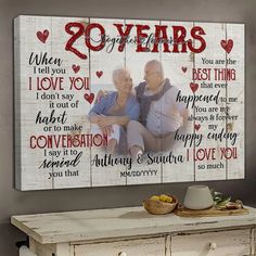 an old man and woman sitting next to each other with the words 20 years on it