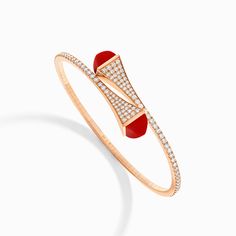 Cleo Diamond Slip-On Bracelet Marli New York Rose Red Coral XXXS Luxury Red Diamond Bracelet For Formal Occasions, Luxury Rose Gold Bangle Bracelet, Red Luxury Diamond Bracelet, Luxury Red Diamond Bracelet, Luxury Red Round Gold Bracelet, Luxury Rose Gold Jubilee Bracelet, Luxury Rose Gold Bracelets With Polished Finish, Luxury Rose Gold Diamond Bracelet With Polished Finish, Luxury Red Diamond Jubilee Bracelet