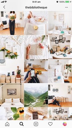 a collage of photos with people sitting on the bed and writing in their notebooks