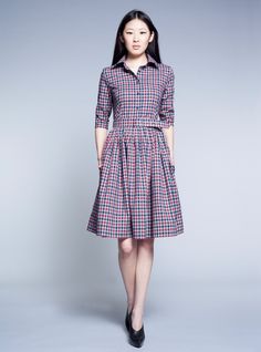 Women Plaid Dress, Midi Dress, Shirt Dress ❃ The power of a beautiful dress is not to be underestimated. The right dress can transform your confidence and break hearts from across the room. Unlock that power with this simply beautiful 1950s dress. ❃ This elegant 1950s inspired dress is produced of 100% cotton fabric from Italy. We will repeat the shape of this stunning dress to fit your exact measurements using 100% Italian wool fabric in the colour or pattern of your choice. Contact us and we w Memade Wardrobe, 1950 Dress, 50s Inspired Dress, 1950s Inspired Dress, 1950's Dress, Dress Shirt Dress, Vestidos Retro, Modern Clothes, Red Plaid Dress