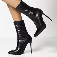 The Boots Are New. Never Been Worn. They Might Have Depositing Signs. They Are Size Eur 36. I Guess That Is Us 6. The Insole Measures 23cm/9.06” Black Pu Leather Stretchy Ultra High Heel (12cm/ 4.73”) They Don’t Come With A Box. Please Ask For All The Details Necessary Before You Purchase! I Don’t Accept Returns ! Fitted Mid-calf Boots For Fall With Closed Toe, Fitted Mid-calf Boots For Fall, Chic Ankle-high Platform Boots With 4-inch Heel, Faux Leather High Heeled Boots For Office, Faux Leather High Heeled Office Boots, Office High Heeled Boots In Faux Leather, Office Faux Leather High Heeled Boots, Chic Fitted Platform Boots With Round Toe, Trendy Pointed Toe Faux Leather Heels