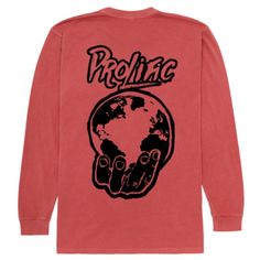 Screenprinted Logo Red Graphic Print Top For Fall, Red T-shirt For Fall Streetwear, Red Long Sleeve Printed T-shirt, Red Printed Long Sleeve T-shirt, Red Tops For Fall Streetwear, Red Long Sleeve T-shirt With Screen Print, Red Long Sleeve Top With Graphic Print, Red Graphic Print Top For Winter, Red Winter Top With Graphic Print